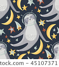 seamless pattern with sloths in flat style. 45107371