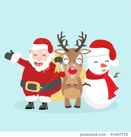 插图素材: santa claus ,snowman and reindeer vector