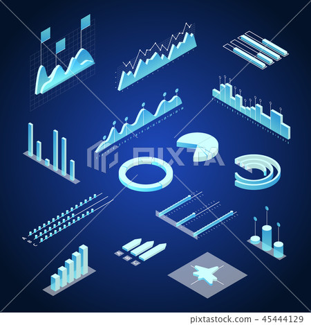 graphs,pushes 插图素材: data financial graphs concept 3d isometric view.