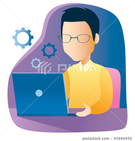 插图素材: man working using laptop