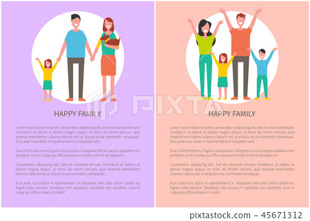 图库插图: happy family icon in cartoon style vector banner