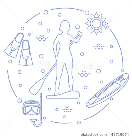 插图素材 sports and leisure on the water stand up paddling
