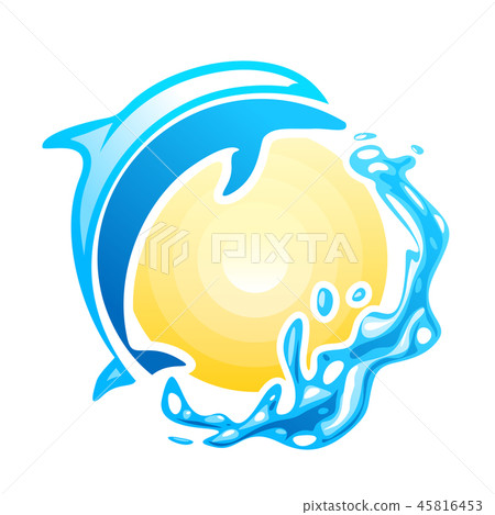 图库插图: blue dolphin swinmming in the sea waves