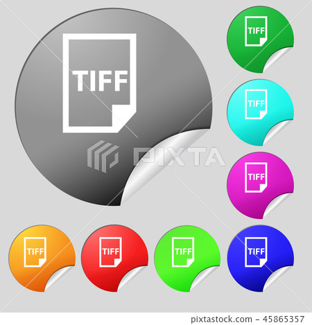 插图素材: tiff icon. sign. set of eight multi colored round