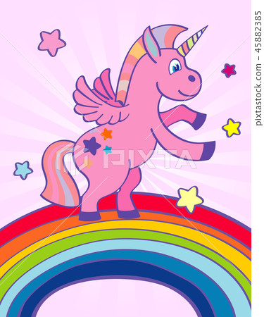 插图素材: hand drawn pink unicorn rainbow