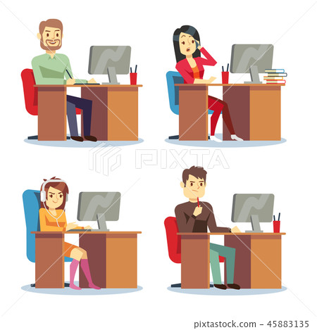 different people characters women and men working in the office