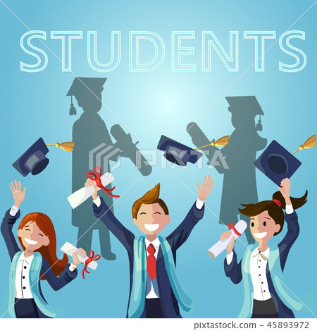 插图素材: vector concept illustration cartoon happy students