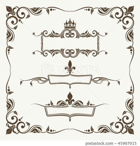 Royal Crowns And Fleur De Lys Ornate Frames Stock Illustration