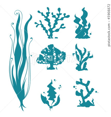 插图素材: underwater sea corals and algae vector silhouettes