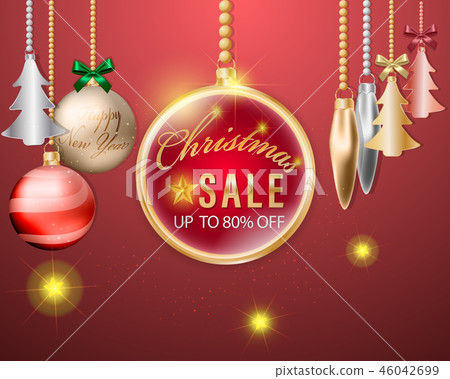 插图素材: christmas balls hanging sale promotional banner