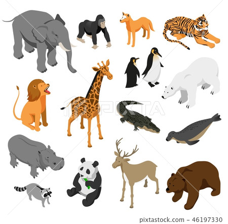 图库插图: zoo animals isometric set