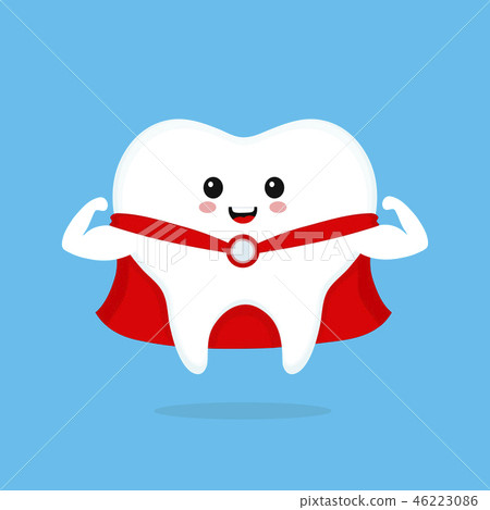 插图素材: funny cute smiling super hero tooth. vector