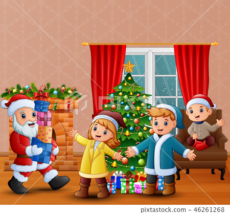 插图素材: happy santa claus holding a gifts for children