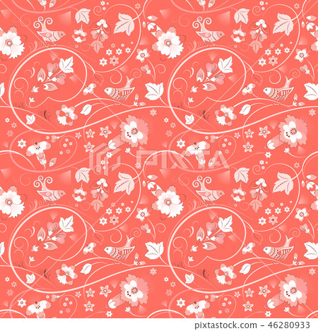 插图素材: bird seamless pattern in the living coral color