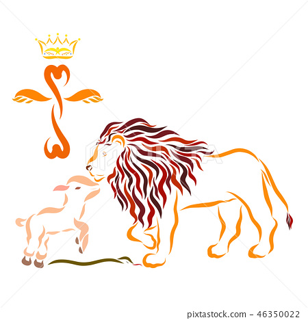 图库插图: cross crown, lamb, lion serpent, christs victory