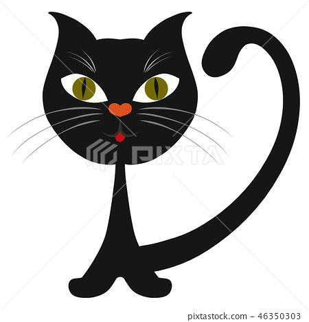 插图素材: cool black cat with long tail