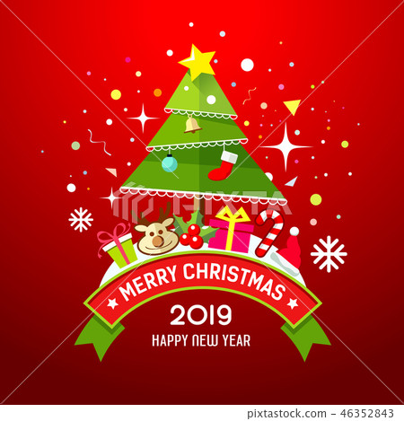 插图素材: merry christmas tree and gift box happy new year