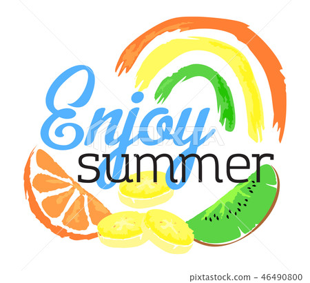 插图素材: enjoy summer fruit sticker in watercolor style