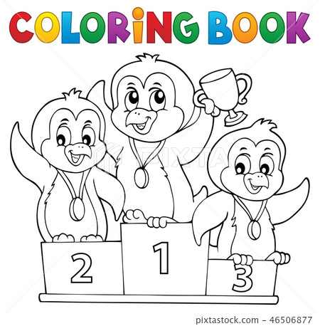 插图素材: coloring book penguin winners theme 1