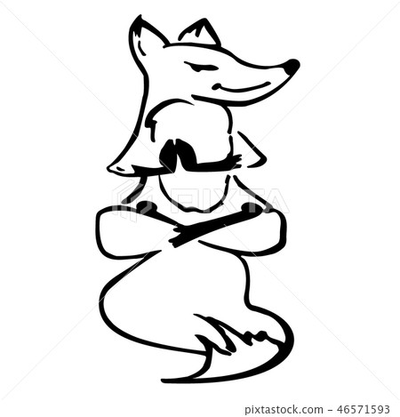 插图素材: cute vector fox sitting in yoga lotus pose