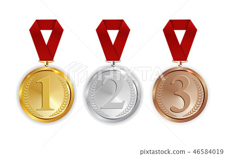 插图素材: champion gold, silver and bronze medal