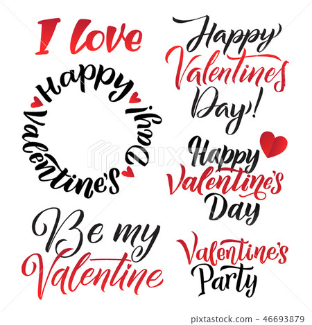 happy valentines day lettering background greeting card set