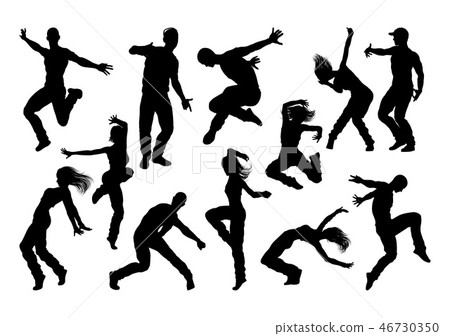 插图素材: street dance dancer silhouettes