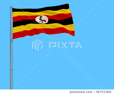 插图素材: isolate flag of uganda on a flagpole fluttering.