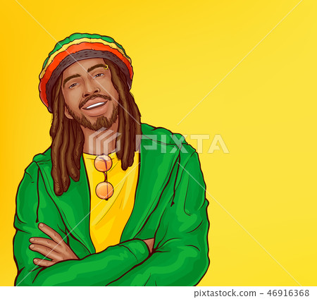 插图素材: vector pop art rastafarian with dreadlocks, beard