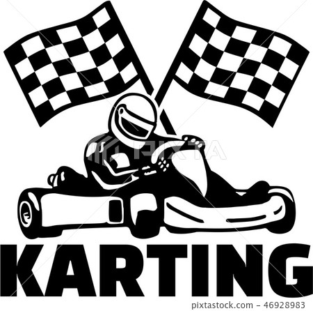 插图素材 karting with kart driver and goal flags