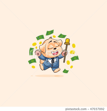 插图素材: dog cub in business suit jump for joy money