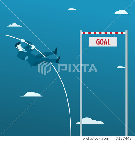 插图素材: businessman doing pole vaulting to the high target