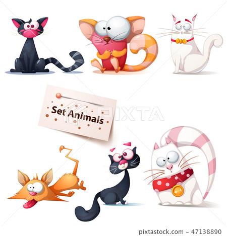 插图素材: cute, funny, crazy cat illustration.