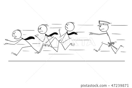 图库插图: cartoon of group of businessmen running from policeman