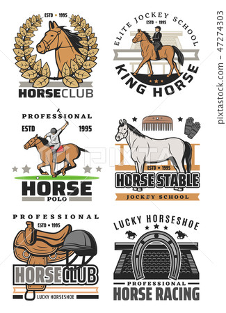 图库插图: horse racing and polo icons, equestrian sport