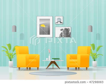 插图素材: interior background with cozy colorful living room