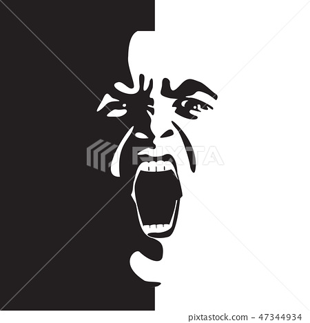 插图素材: screaming face shout - black and white graphics.