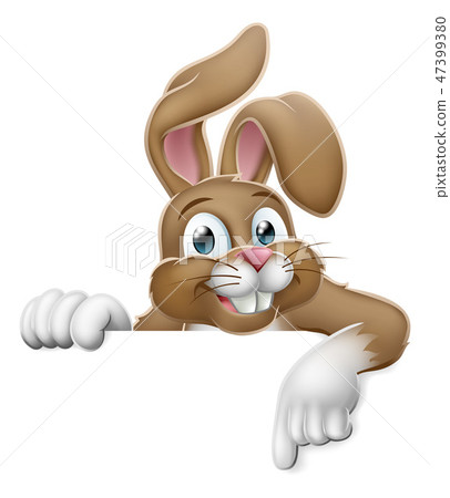 插图素材: easter bunny rabbit pointing cartoon at sign