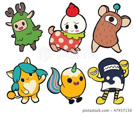 插图素材: funny cute little monster cartoon set