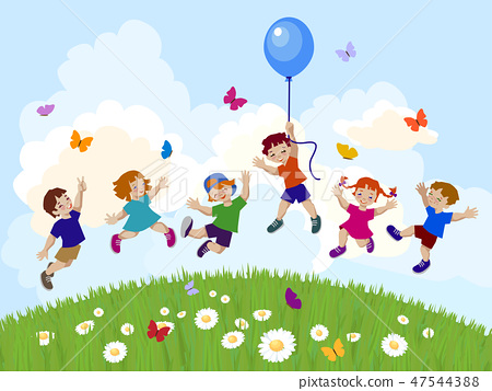 图库插图: kids jumping