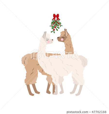 插图素材: llama under mistletoe