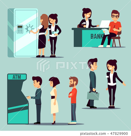 插图素材: people in the bank, vector banking service, business