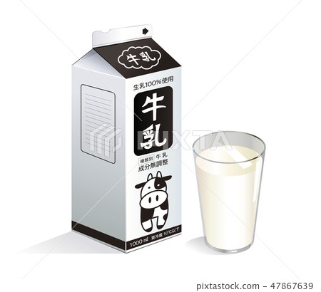 插图素材: 牛奶图黑白包(蓝白色)和杯(透明)