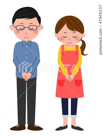 图库插图: 鞠躬夫妇全身