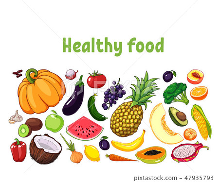 插图素材: vector illustration of fruits and vegetables with