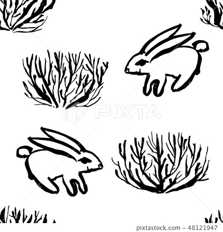 Seamless Pattern With Naked Bushes Hand Drawn Stock Illustration