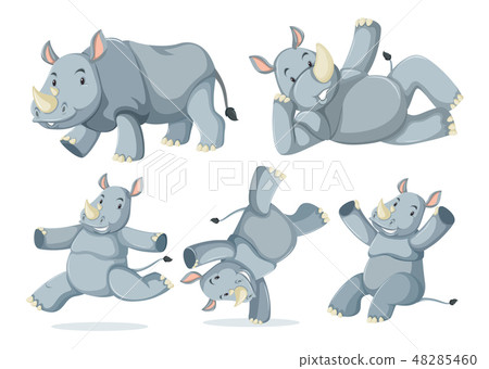 插图素材: set of cute rhinos