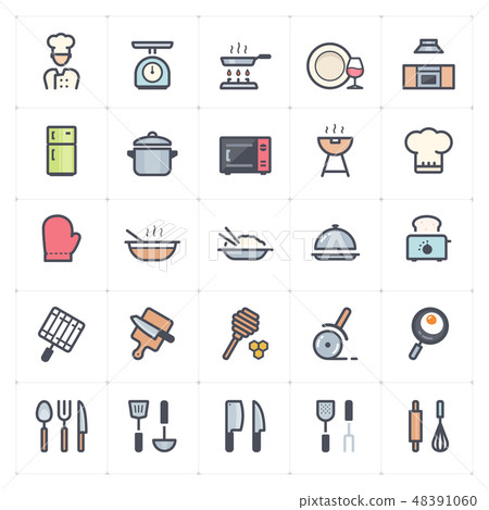 插图素材: icon set - kitchen utensils and cooking full color