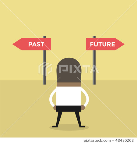 插图素材: businessman decision about past and future way.