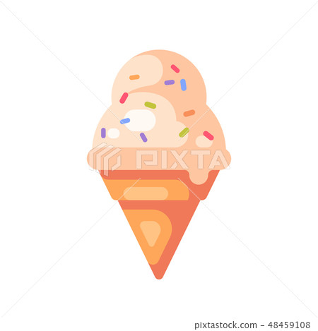 图库插图: vanilla ice cream cone with colorful sprinkles